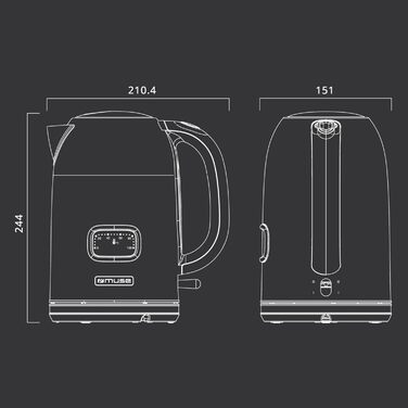 Електричний чайник зі нержавіючої сталі MUSE Retro з аналоговим термометром, фільтром, прозорою шкалою, об'ємом 1,7 л, автоматичним вимкненням, матовим золотим кольором (MS-030 BC), пастельно-блакитний колір