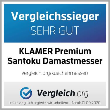 Японський ніж Santoku Premium з дамаської сталі Klamer, 18 см - класичний кухонний ніж з пакахвуду