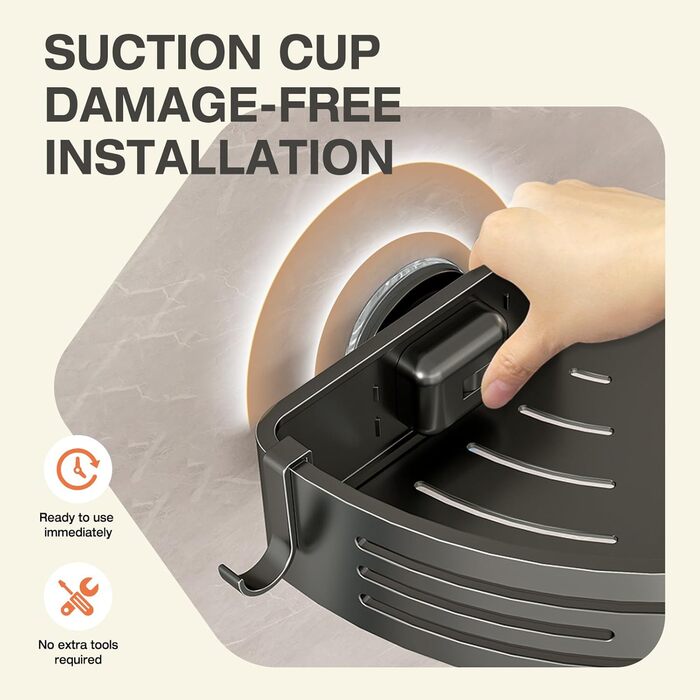 Поличка для душу Lekesky без свердління, кутова, з міцними присосками, алюміній, нержавіюча сталь, знімна, 2 шт., Gunmetal Grey