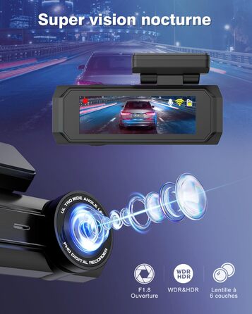 Відеореєстратор Chortau 4K+1080P з WiFi, 64GB, паркувальний режим, Super Night Vision, WDR, 170° та G-Sensor, чорний