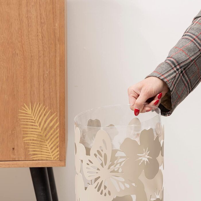 Підставка для парасольки Baroni Home: сучасний дизайн, метал, квіти, 2 гачки, знімний контейнер, 19x19x49 см (білий, тауп)