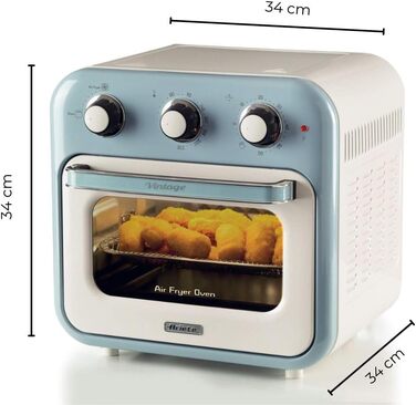 Фритюрниця та духовка Ariete Vintage 2в1, 1400 Вт, 16 л, з аксесуарами, таймер 60 хв, подвійне скло, блакитна