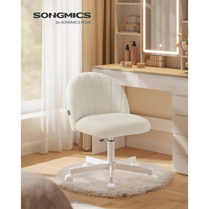 Офісний стілець SONGMICS з м'яким сидінням (фліс), регульована висота, кремово-білий - для дому, офісу, спальні