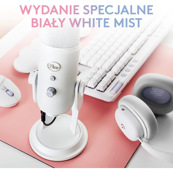 Мікрофон Logitech G Blue Yeti USB для стрімінгу, подкастів та запису (білий). Преміум-якість, Blue VO!CE, сумісний з PC та комп'ютером.