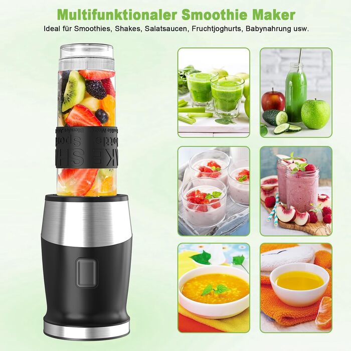 500W Stainless Steel Portable Blender - Smoothie & Shake Maker with BPA-Free Tritan Bottles