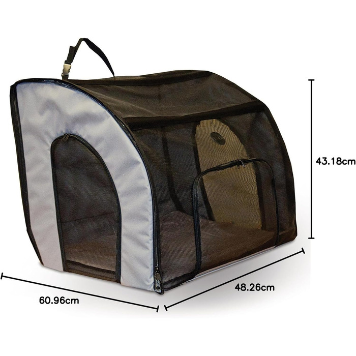 Кенійська переноска для тварин K&H Pet Products для подорожей на авто, сумка-переноска для котів та маленьких собак, портативний вольєр для авто, сірий/чорний, 43.2 x 40.6 x 38.1 см