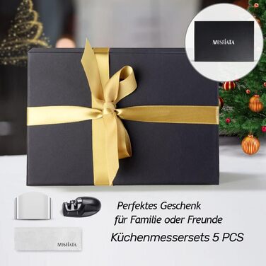 Набір кухонних ножів MOSFiATA 5 предметів з високоякісної вуглецевої нержавіючої сталі: Ніж Накірі 18 см, Універсальний ніж 13 см, Ніж для хліба, Точилка для ножів та Подарункова коробка