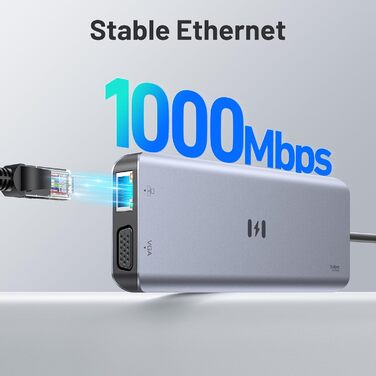 Док-станція USB-C для 4 моніторів: 13 в 1, 10Gbps, 100W PD, Ethernet, SD/TF, USB-A/C Hub для MacBook, Dell, HP (2 HDMI, DisplayPort, VGA)