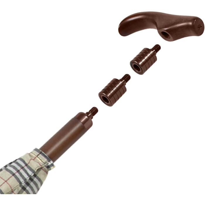 iX-brella Standing Umbrella, Height Adjustable with Wooden Handle - Beige Checkered