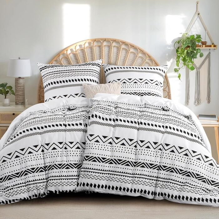 Комплект постільної білизни RUIKASI з бавовни, 4 предмети, 135x200 см, сірий колір у стилі Бохо, з застібкою-блискавкою