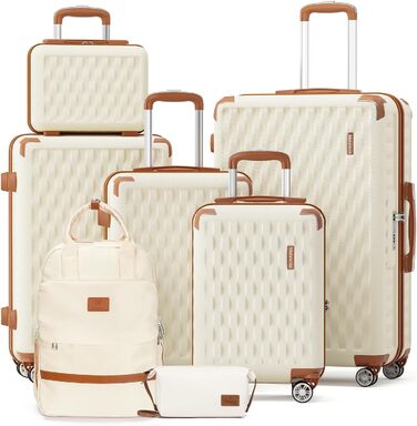 Набір валіз Melalenia 7шт з жорстким корпусом, легкий, з 4 колесами та TSA-замком. Включає косметичку, сумку для подорожей та кулькову сумку (Білий).