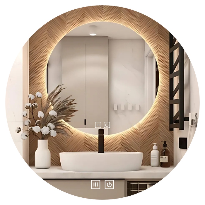 Настінне кругле дзеркало Save Home 80 см з LED-підсвіткою, сенсорним керуванням та функцією антизапотівання