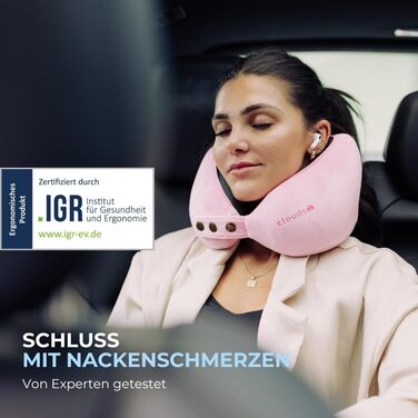 Подушка для шиї CLOUDS для подорожей: авто, літак. Memory Foam, регульована, 2 розміри (S/M), дихаючий чохол, рожевий.