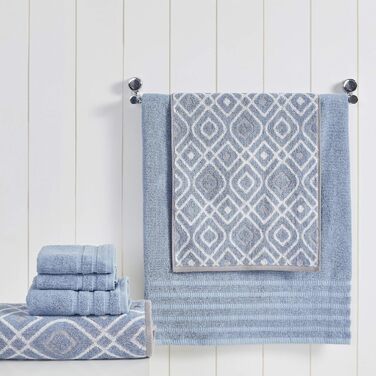 Amrapur Overseas Modern Threads Towel Set, 6-Piece, Yarn-Dyed, Oxford Stripe, Jacquard, Solid Color, Ultra-Soft, 500 g/m², 100% Combed Cotton, Blue Standard Blue