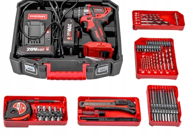 Акумуляторний шуруповерт Worcraft 20 V 2,0 Ah з кейсом та набором аксесуарів