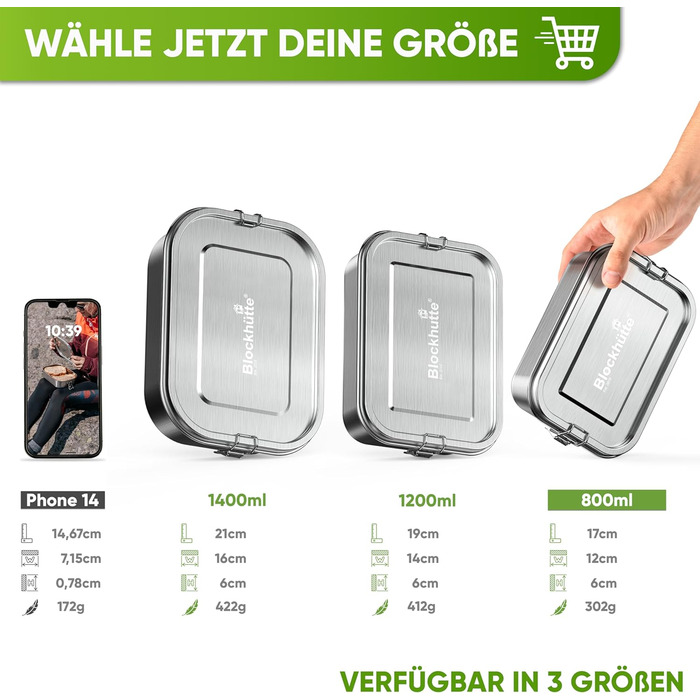 Premium Stainless Steel Lunch Box I 800ml I for Children, including 3 Compartments and Replacement Seal I The food container with 2 dividers is leak-proof I Small lunch box