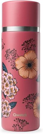 Qwetch Stainless Steel Thermos Flask 750ml - Insulated Water Bottle & Coffee Thermos with Recycled Stainless Steel Cup - 24h Cold & 12h Hot - Leakproof, BPA-Free, Perfect for Coffee & Tea - Brushed Stainless Steel (750 ml, Anemone Design)