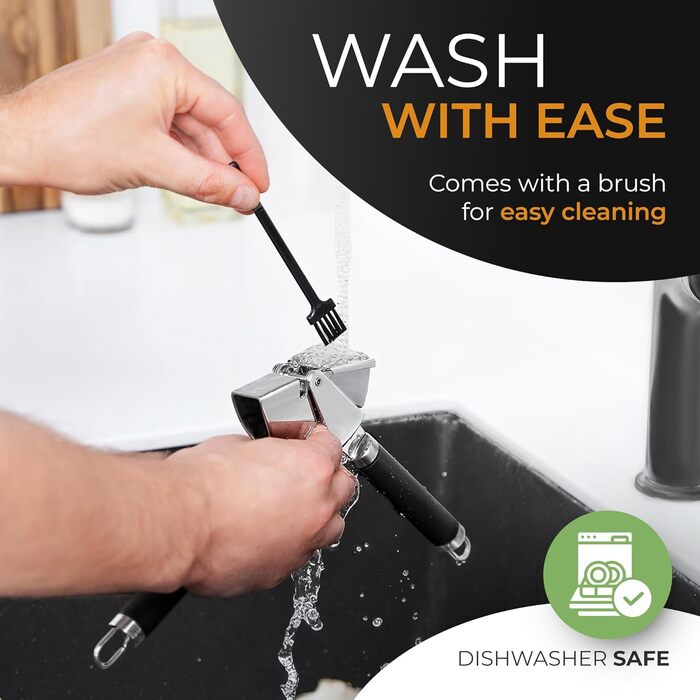 ORBLUE Прес для часнику з нержавіючої сталі – преміум-якісний подрібнювач, набір для чищення та подрібнення часнику, легко миється, безпечний для мийки, чорний