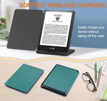 Чохол TOKILO для Kindle 6 (11-го покоління 2024/2022), захисний кейс з PU-шкіри, авто-пробудження/сон, чорний (зелено-блакитний)