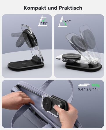 Зарядний пристрій MagSafe 3-в-1 для iPhone 17/16/15/14/13/12 Pro Max/Air/Plus/Pro та Apple Watch 10/9, AirPods 3/2/Pro, чорний