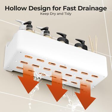 Поличка для душу Orimade без свердління, нержавіюча сталь, 5 шт. - тримач для шампуню, велика місткість, органайзер для ванної кімнати, ABS, білий