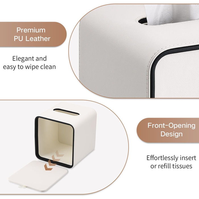 Скріпка для серветок GORESE, шкіряна, квадратна, біла (15x15x15.8 см)