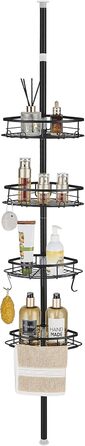 SWOYYU Telescopic Shower Shelf No Drilling Corner Shelf Metal Corner Shelf Bathroom Shelf Adjustable Height with 4 Baskets for Bathtub and Bathroom Rustproof 85-325CM Black