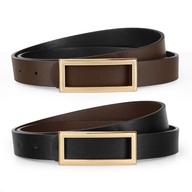 Жіночий шкіряний ремінь VONMELLI вузький з двосторонньою пряжкою, чорний/кавовий, розмір XL (130 см, талія 103-115 см) для суконь, джинсів, штанів