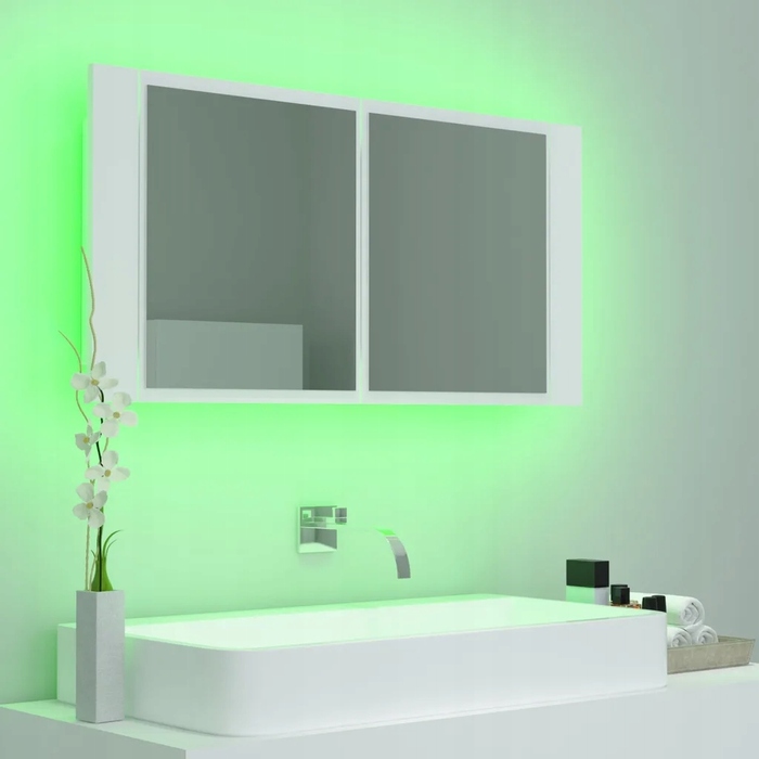 Шафа у ванну кімнату з дзеркалом та RGB LED-підсвіткою, біла, 90x12x45 см