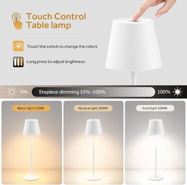 Настільна LED лампа DEELUX акумуляторна, димована, бездротова, з USB-C, 3 режими кольору (2700K/3600K/5000K), водонепроникна IP44, бежева