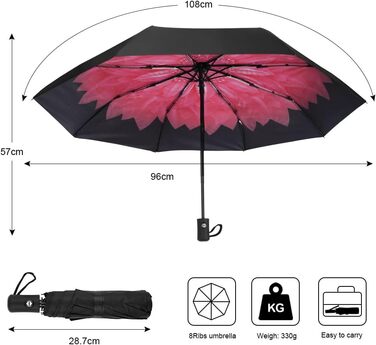 Стійкий до вітру туристичний парасолька з автоматичним відкриванням/закриванням, 8 спиць (червоний)