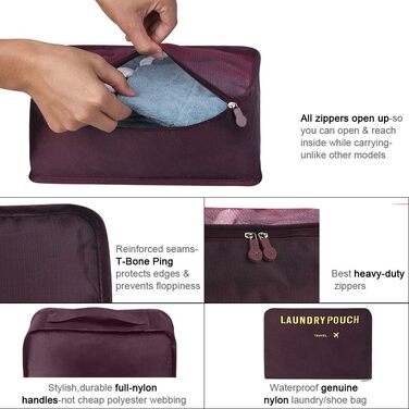 Органайзер для валізи Vicloon, набір 8/6 шт. - пакувальні куби, аксесуари для подорожей, косметички, сумочки для взуття (Бордовий)