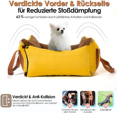Portable Dog Car Seat for Small & Medium Dogs Under 15KG - Washable Travel Bed with Storage & Safety Belt (Green & Yellow)