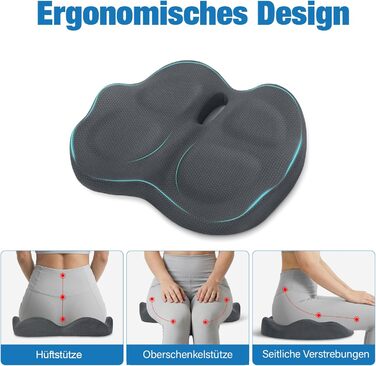 Ортопедична подушка для сидіння з Memory Foam: для офісного крісла, авто, інвалідного візка. Зняття навантаження на куприк, комфорт, нековзний низ (Сірий)
