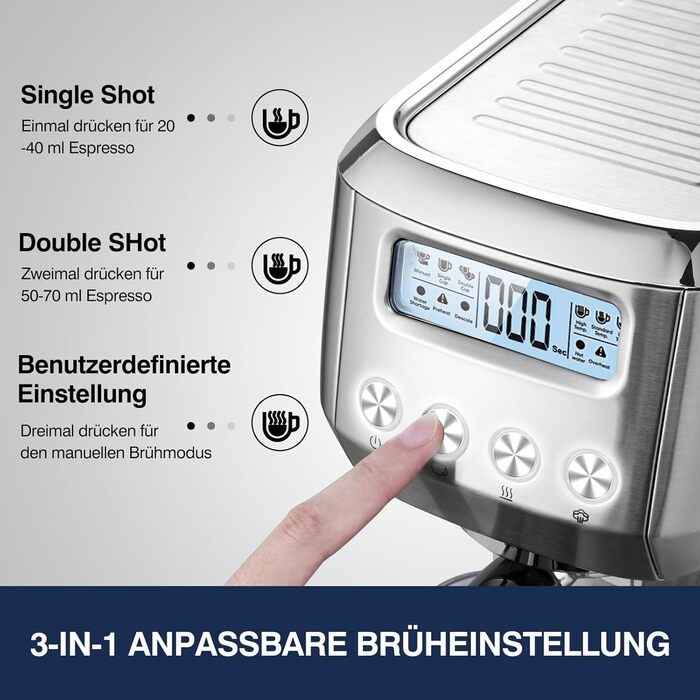 AMZCHEF Espresso Machine 20 Bar | Espresso Machine with Milk Frother | Semi-Automatic Espresso Machine with 2-IN-1 Portafilter for Single and Double Shots | Espresso Machine with Removable Water Tank 1.3 L 1.3L
