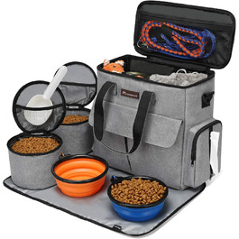 Modoker Airline Approved Pet Carrier & Travel Set - Dog & Cat Carrier Bag with Multifunction Pockets - Grey 6 Piece Set