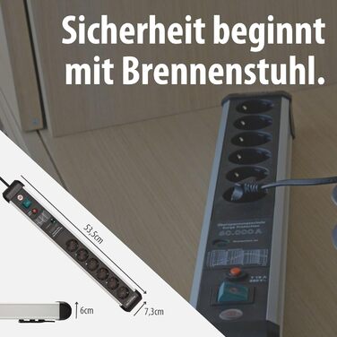 Бренненштуль Premium-Protect-Line Розподільник розеток 6-фазний з захистом від перенапруги 60 000 A (з вимикачем та 3м кабелем, Made in Germany) Срібний/чорний, Нова версія Single