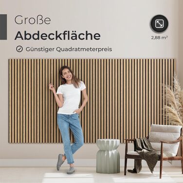 Акустичні стенові панелі з натурального дуба та чорного фетру, 120x60 см, набір 4 шт. — 3D панелі для шумоізоляції та оздоблення стін