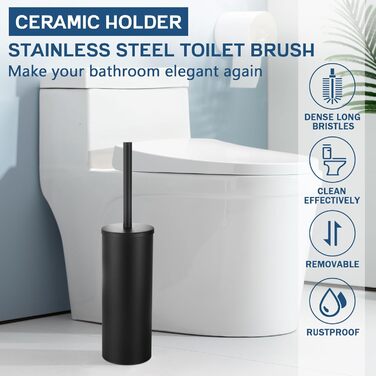 Набір для чищення унітазу GERUIKE з керамічним тримачем: щітка та тримач сірого матового кольору (чорний матовий метал)
