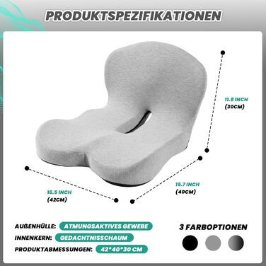 Ортопедична подушка для сидіння Urban Deco з підлокітником, ергономічна спинка з піною з пам'яті, подушка для офісного крісла, автокрісла, інвалідного візка, чорно-сіра, 1 шт. (Сіра)