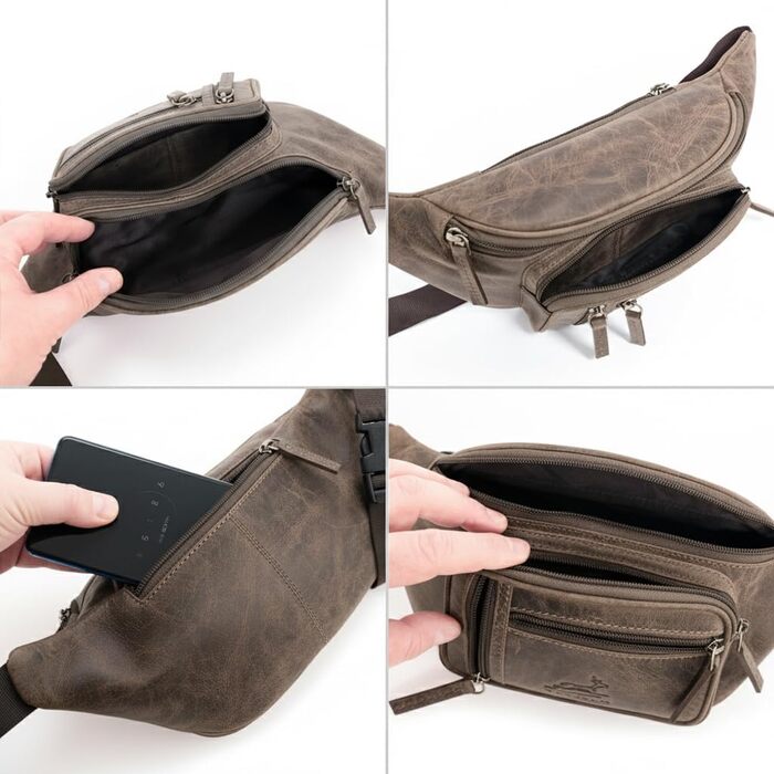 Чоловіча та жіноча поясна сумка Volmer Palma з натуральної шкіри (колір: коричневий, ефект потертостей) | Регульований ремінь до 130 см