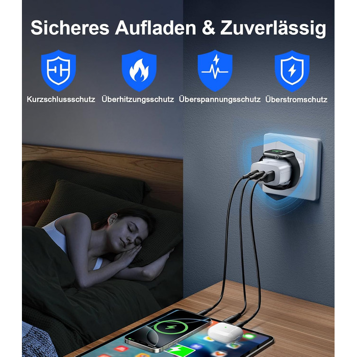 Зарядний пристрій 4-в-1 для Apple Watch та iPhone: 40W USB-C, швидка зарядка PD, сумісний з Apple Watch 10/9/8/7/6/Ultra/SE, iPhone 17/16/15 Pro Max, iPad, AirPods (Білий)