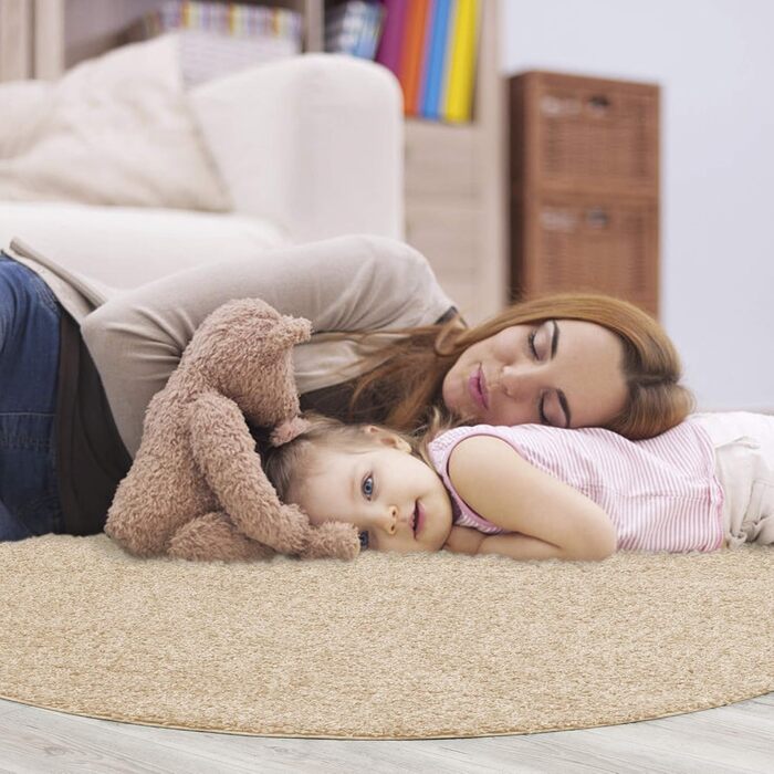 Килимок для вітальні Impression - екологічний сертифікований килим - однотонний килим розміром 80x150 (Бежевий, 200 см круглий)