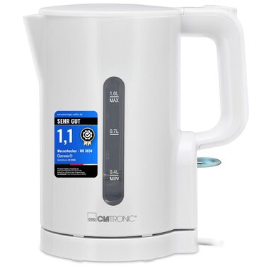 Електричний чайник Clatronic WK 3834 білий: 1л, 900W, BPA Free, захист від перегріву