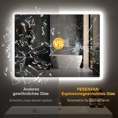 Дзеркало для ванної кімнати з підсвічуванням 80 x 60 см, 3 кольори, регульована яскравість, антизапар, 3x збільшення, розетка для бритви, IP44, для горизонтального/вертикального монтажу