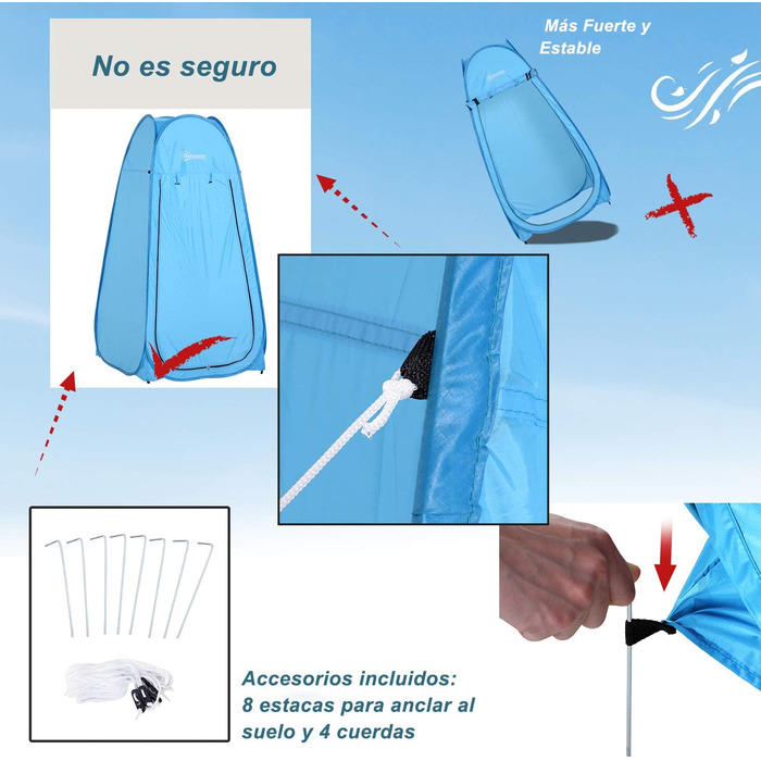 Намет для душу та туалету Outsunny, водонепроникний, для кемпінгу, 100x100x185 см, блакитний