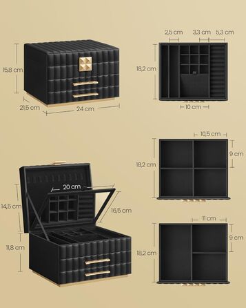 SONGMICS HOME ANAH - Скринниця для прикрас з дзеркалом, 3 ящики, 2 шухляди, PU шкіра, ефект парячого органайзера, 21,5 x 24 x 15,8 см, ідеальний подарунок, хмарно-білий (JBC183W01)