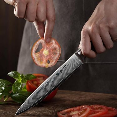 Набір кухонних ножів Wakoli EDIB Damast 4 шт. з дамаської сталі (67 шарів) з серцем VG10 та ручкою з паккавуду. Включає: Сантоку, офісний ніж, ніж для м'яса. У подарунковій коробці з можливістю індивідуальної гравірування.