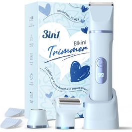 Електричний жіночий триммер 3-в-1 для тіла та інтимної зони з LED-дисплеєм, IPX7, USB, (Блакитний)
