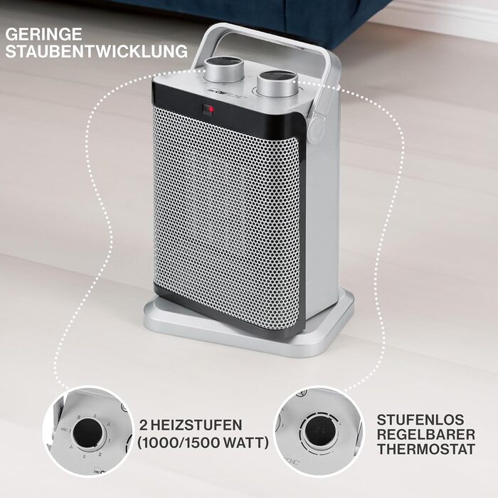 Електричний обігрівач Clatronic HL 3631 з PTC-керамічним нагрівачем, 2000W, 1500W, 7-ступінчатий регулятор, осциляція, енергозберігаючий